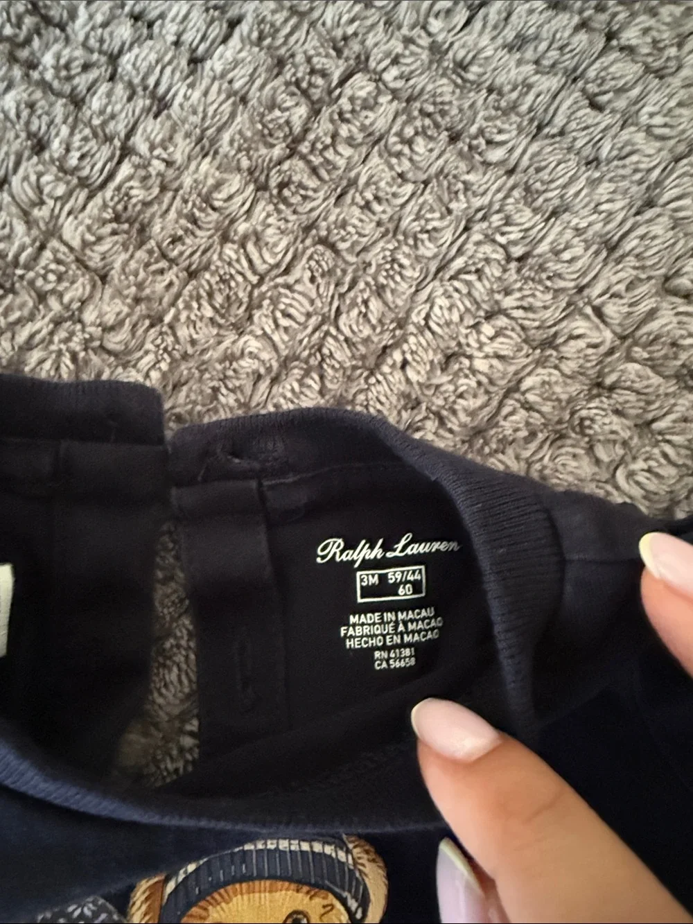 Polo Ralph Lauren Navy Bear Graphic Ruffle Hem peplum Top Size 3 months